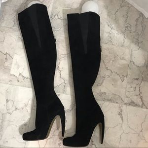 ICONIC Curved Heel - Over The Knee Suede Boots